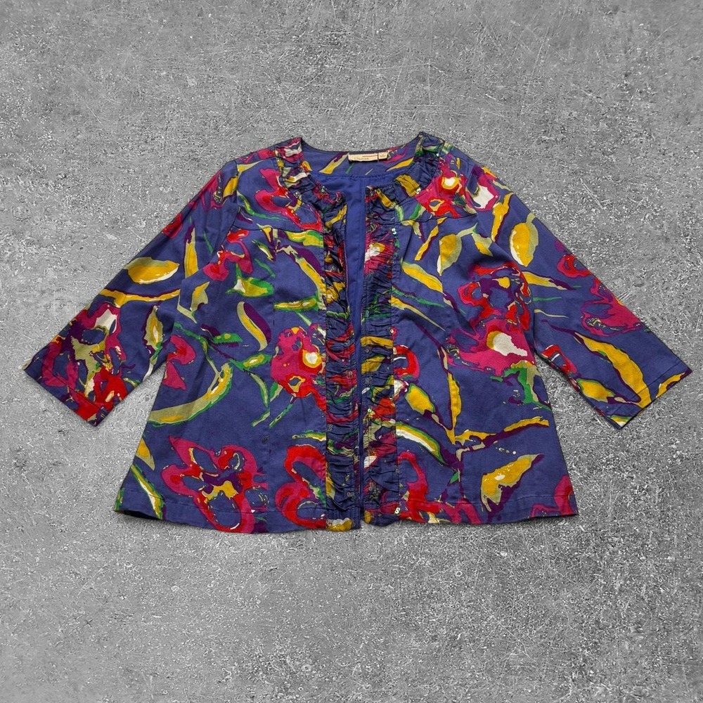Choices Floral Blazer Ruffle Sequin 90s Blue Multi Jacket L JCWJ0010